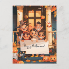 Postal Padres de Halloween con tres hijos