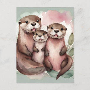 Postal Padres de nutria y cría 