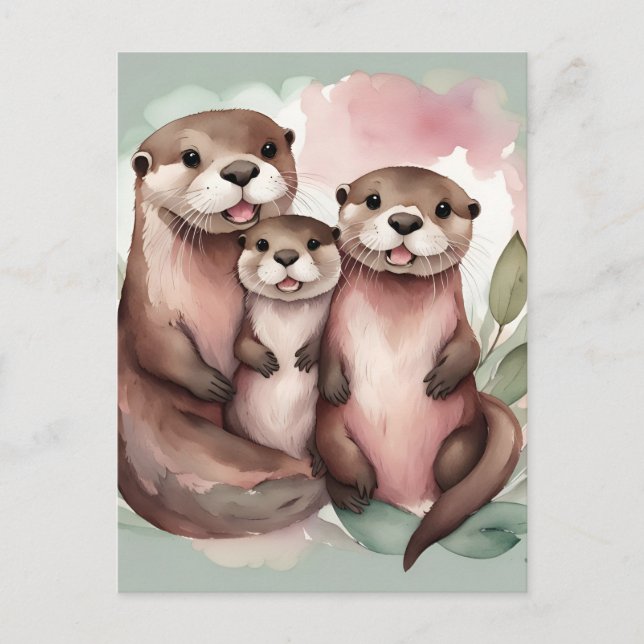 Postal Padres de nutria y cría  (Anverso)
