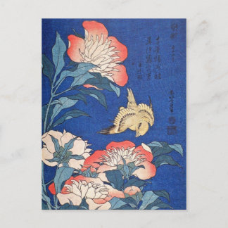Postal Paeonia Lactiflora y Canaria Atlántica (Hokusai)