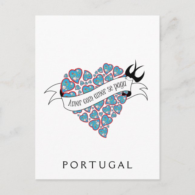 Postal Paga amor con amor, proverbio portugués ilustrado (Anverso)