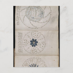 Postal Página 68r del manuscrito de Voynich. Esta pag tri