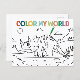 Postal Página de divertidos colores de dinosaurios