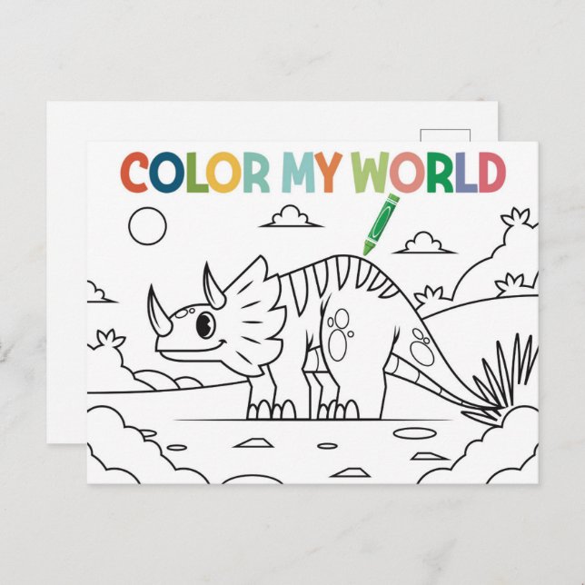 Postal Página de divertidos colores de dinosaurios (Anverso / Reverso)