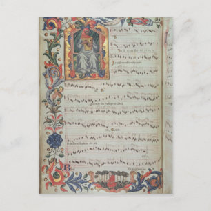 Postal Página de notación musical con historiador