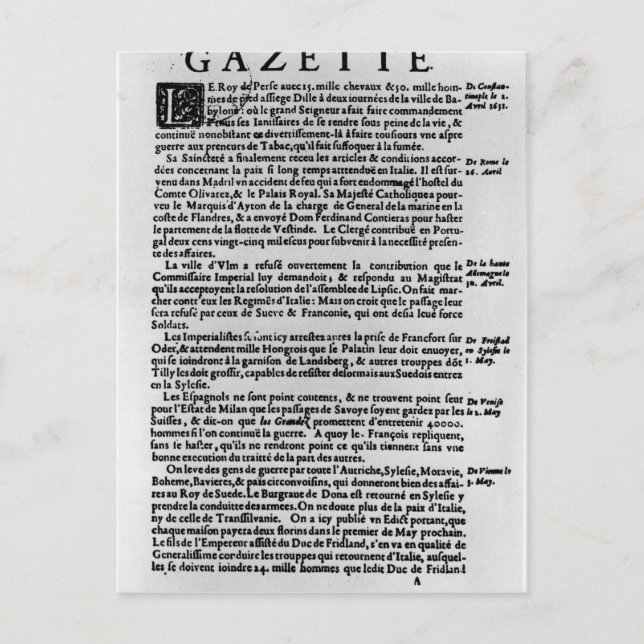 Postal Página de texto de 'La Gazette' (Anverso)