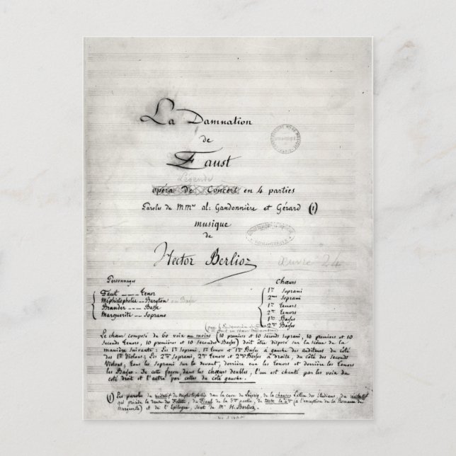 Postal Página de título de 'La Damnation de Faust' (Anverso)