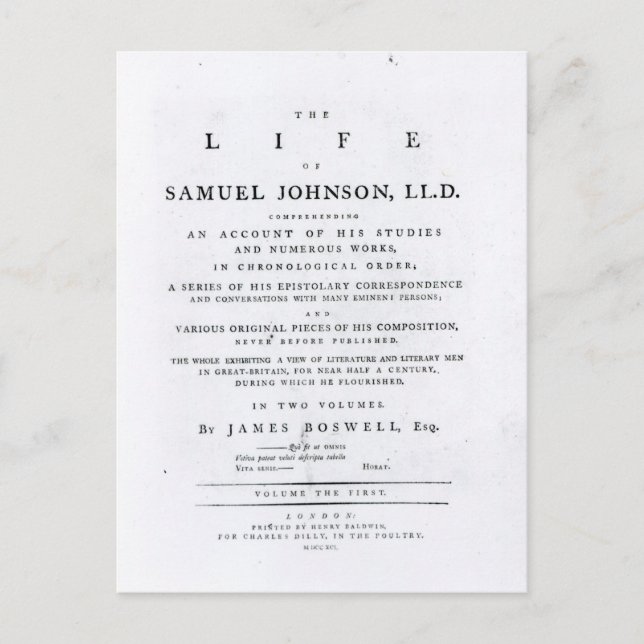 Postal Página de título, de 'La vida de Samuel Johnson' (Anverso)