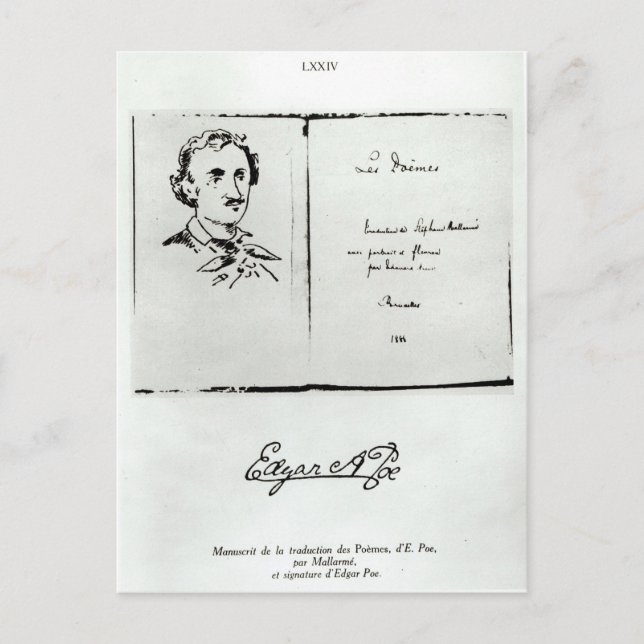 Postal Página de título de "Les Poemes" por Edgar Allan (Anverso)
