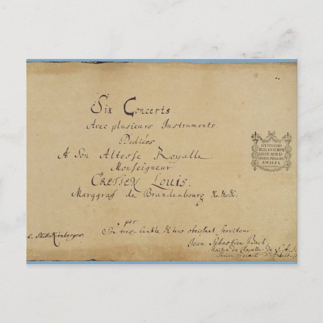 Postal Página de título de los "Conciertos de Brandeburgo (Anverso)