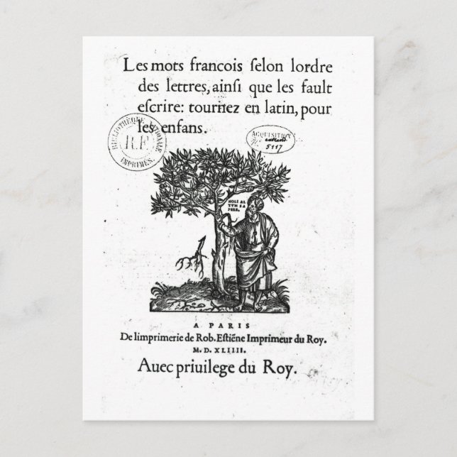 Postal Página de título del primer diccionario franco-lat (Anverso)