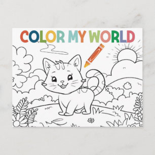 Postal Página para colorear de gatito adorable amante de 
