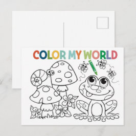 Postal Página para colorear de rana y caracol lindos