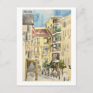 Postal Páginas de Skethchbook. Málaga. centro histórico
