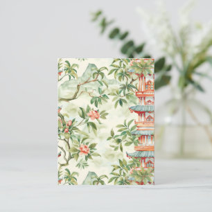 Postal Pagoda asiática acuarela en paisaje verde (1)