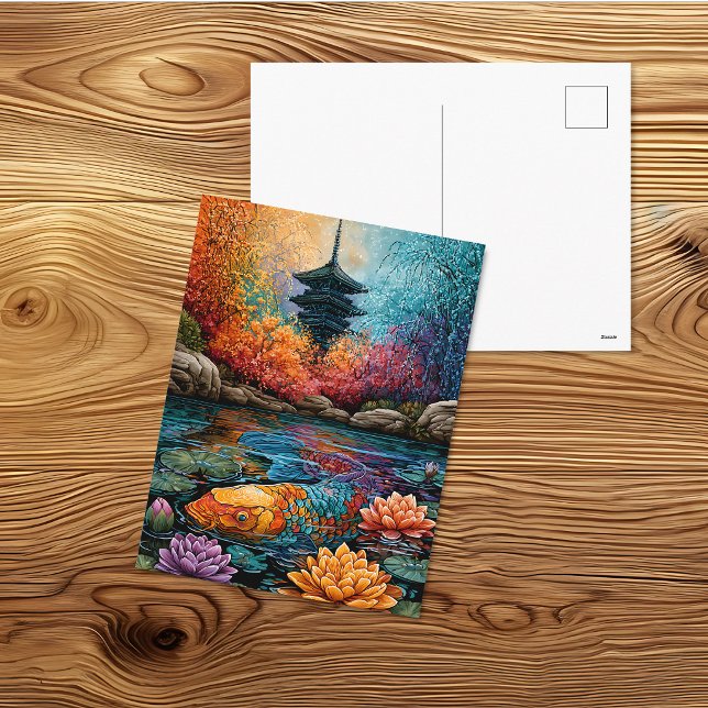 Postal Pagoda de estanque de koi colorido (Subido por el creador)
