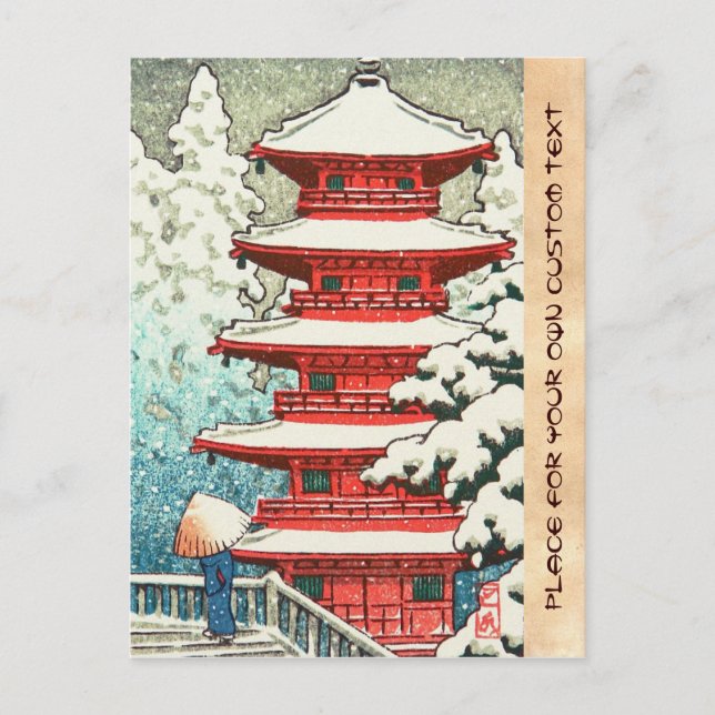 Postal Pagoda en el arte de Snow Kawase Hasui shin hanga (Anverso)