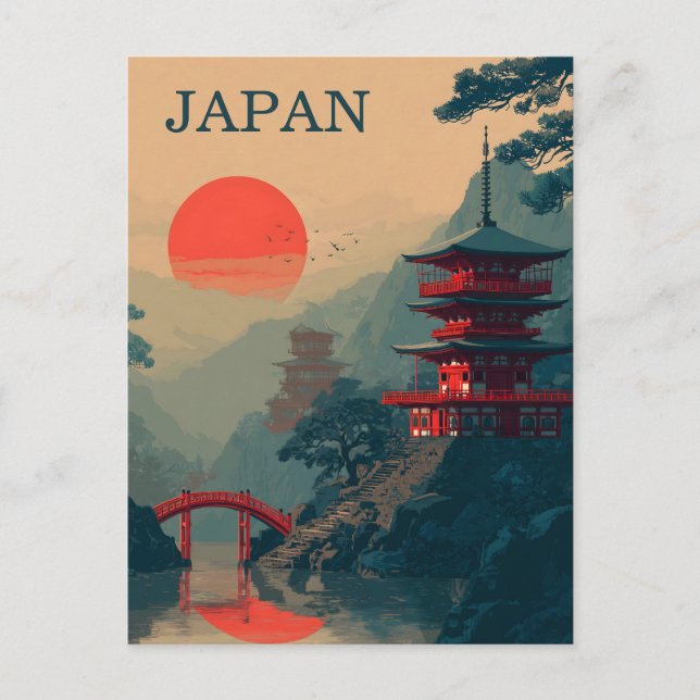 Postal Pagoda japonesa vintage (Anverso)