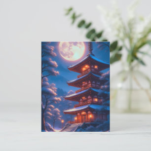 Postal Pagoda Mística Bajo el Cielo Lunar