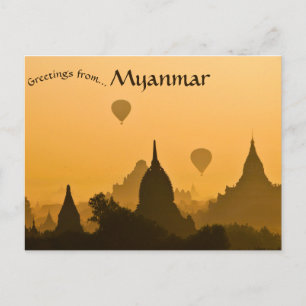 Postal Pagodas y la puesta de sol de globos en el antiguo