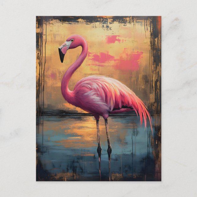 Postal Paint Flamingo Golden Sunset (Anverso)