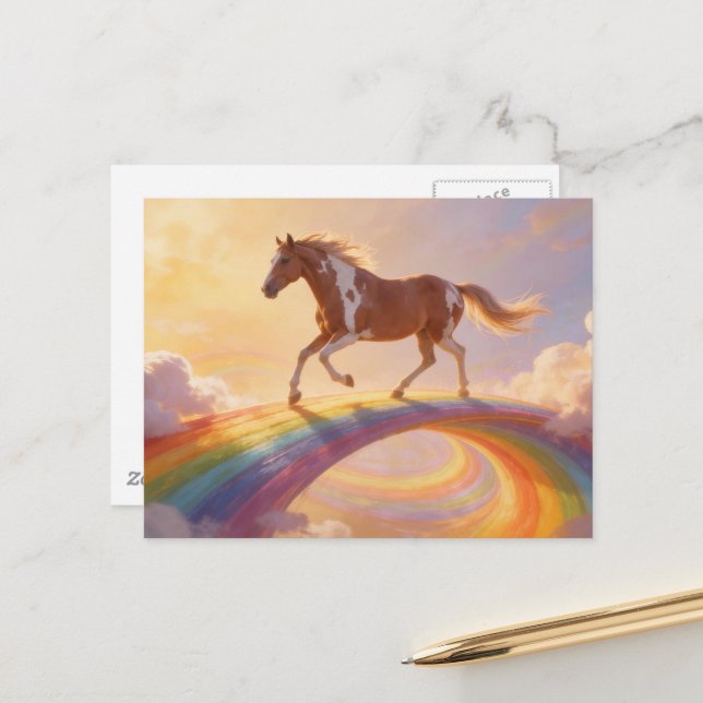 Postal Paint Horse Crosses A Rainbow Bridge (Anverso/Reverso In Situ)