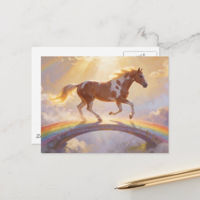 Postal Paint Horse Mare Crosses A Rainbow Bridge (Anverso/Reverso In Situ)
