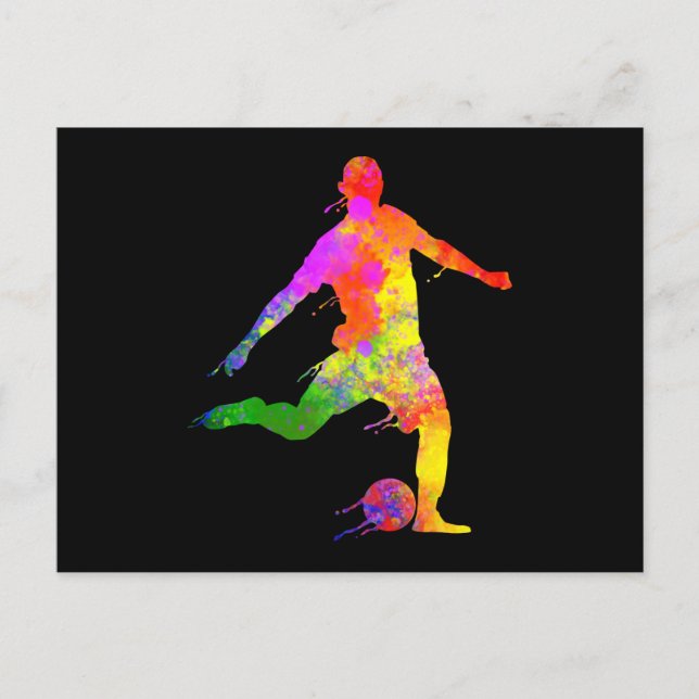 Postal Paint Splashes Soccer Lover jugador de fútbol gráf (Anverso)