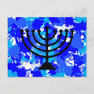 Postal Paint Splatter Blue Menorah