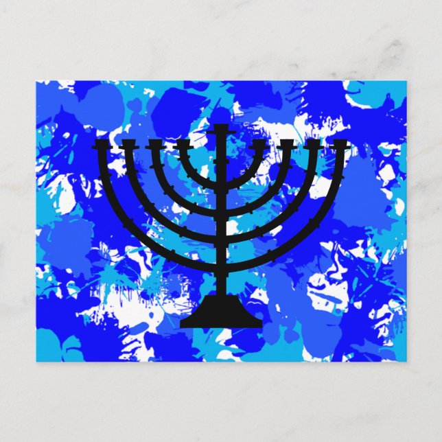 Postal Paint Splatter Blue Menorah (Anverso)