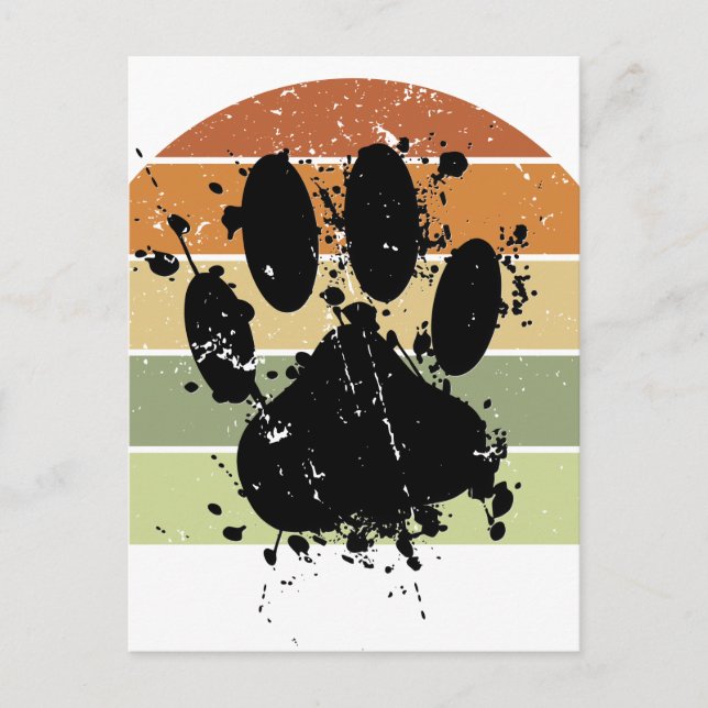 Postal Paint Splatter Dog Paw Retro Sunset (Anverso)