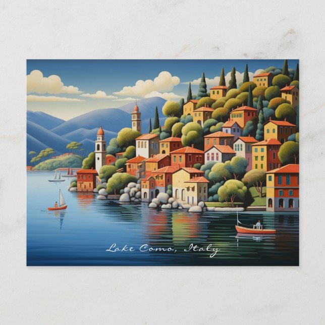 Postal Paintaje del Lago Como Paisaje Italia Viaje | Arte (Anverso)