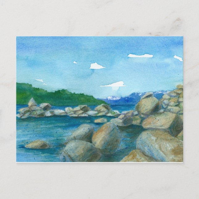 Postal Paintaje paisajístico de las rocas del lago montañ (Anverso)