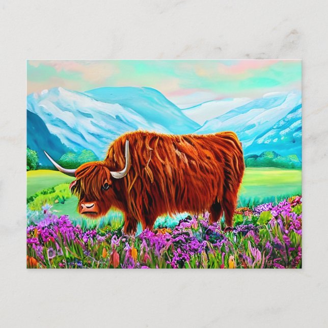 Postal Paintaje paisajístico de las vacas de montaña (Anverso)