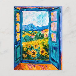 Postal Painting of View of Sunflower Fields in Summer