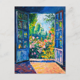 Postal Painting Terrace View of flower garden
