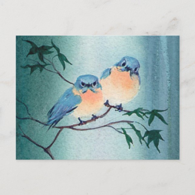 Postal PAIR BLUEBIRD de SHARON SHARPE (Anverso)