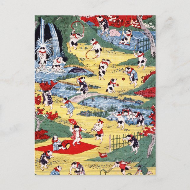 Postal País gatos japonés, Utagawa Kunitoshi (Anverso)