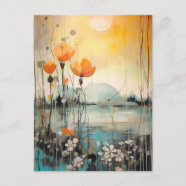 Postal Paisaje abstracto con cachorros rojos