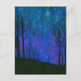 Postal Paisaje acuarela Arte Noche Cielo Universo
