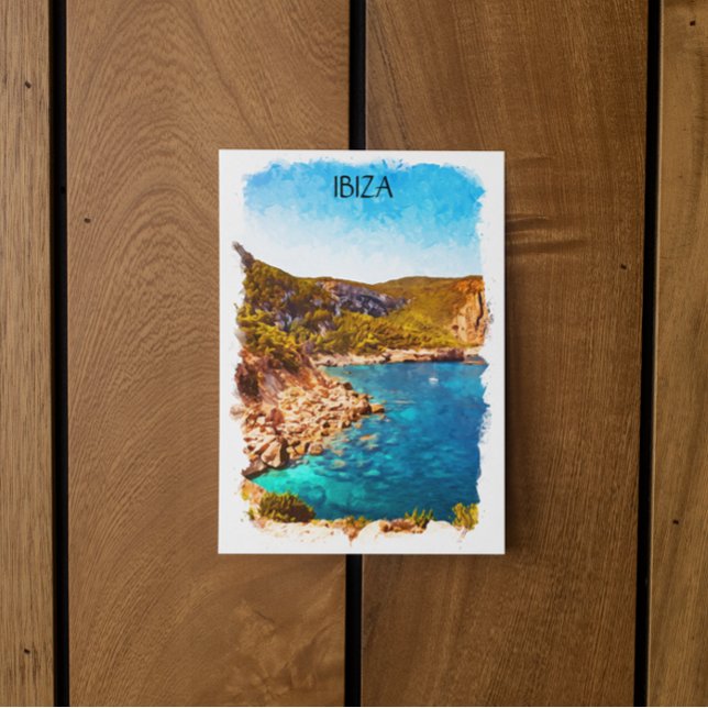 Postal Paisaje acuático colorido de Ibiza España (ibiza spain watercolor postcard)
