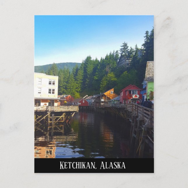 Postal Paisaje acuático del pueblo Ketchikan Alaska (Anverso)