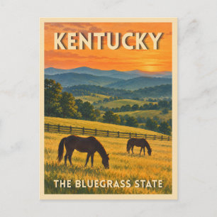 Postal Paisaje al atardecer de caballos de Kentucky de vi