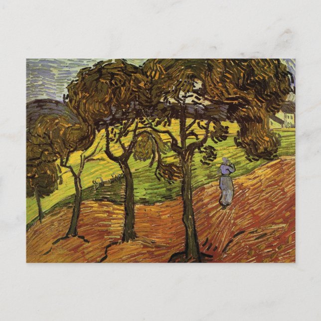 Postal Paisaje, árboles y figuras de Vincent van Gogh (Anverso)