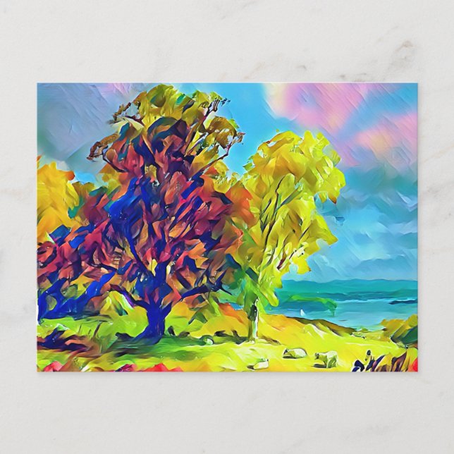 Postal Paisaje arbóreo y ovino (Anverso)