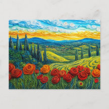 Paisaje colorido de ladera con campo de amapolas