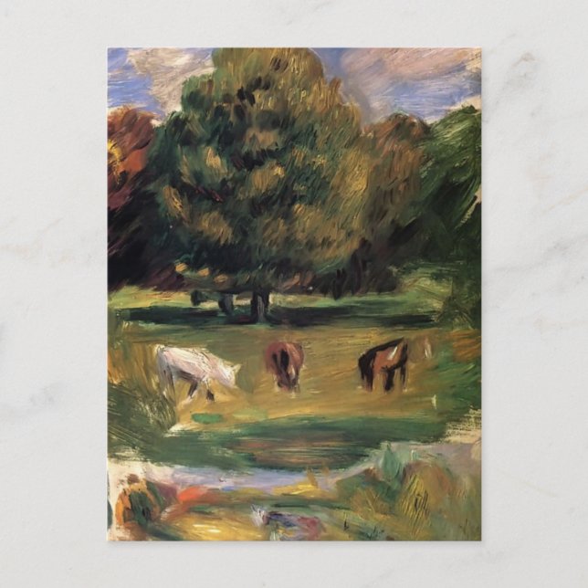 Postal Paisaje con caballos por Pierre-Auguste Renoir (Anverso)