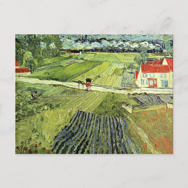 Postal Paisaje con carruaje y tren (Anverso)