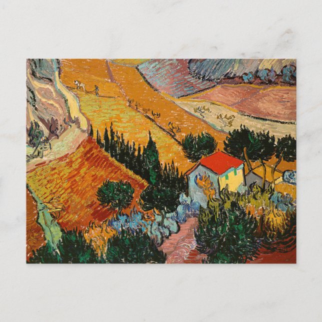 Postal Paisaje con casa y labrador, (Anverso)