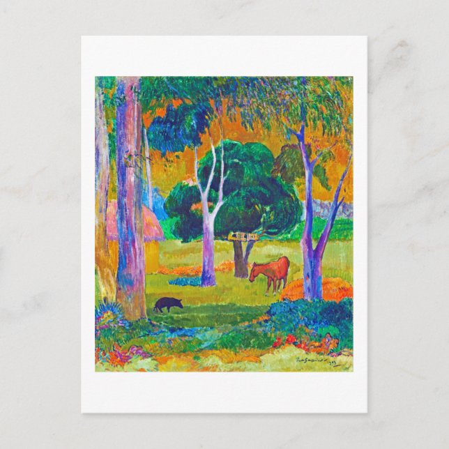 Postal Paisaje con cerdo y caballo, Gauguin (Anverso)